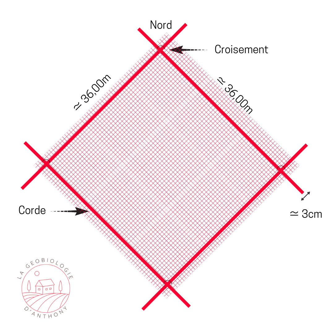 Schéma du Grand Réseau Diagonal en géobiologie