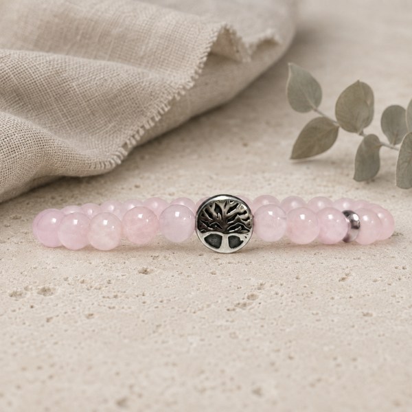 Bracelet arbre de vie en quartz rose