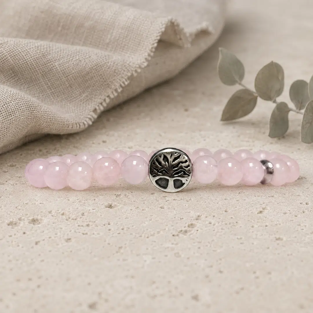 Bracelet arbre de vie en quartz rose